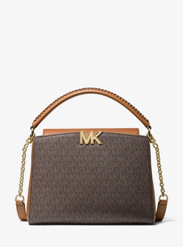 Damske Satchel Taske Michael Kors Karlie Medium Logo Čokoláda Žlté - Kabelky Michael Kors Obchod | OKBGU-8416